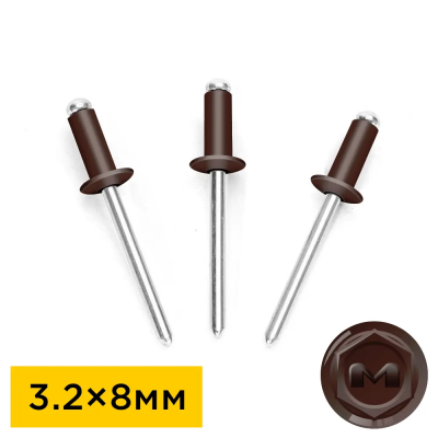 Заклепки вытяжные 3,2 на 8мм RAL8017 Шоколад