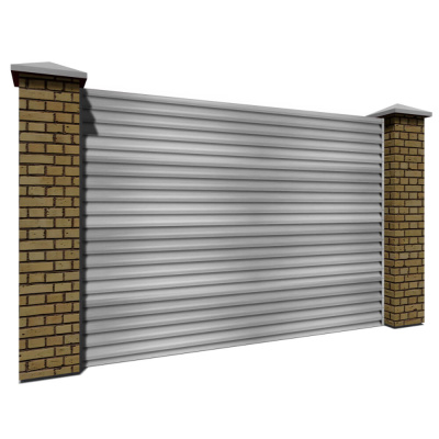 Секция забора жалюзи из ламелей еврожалюзи оцинкованных с кирпичными столбами